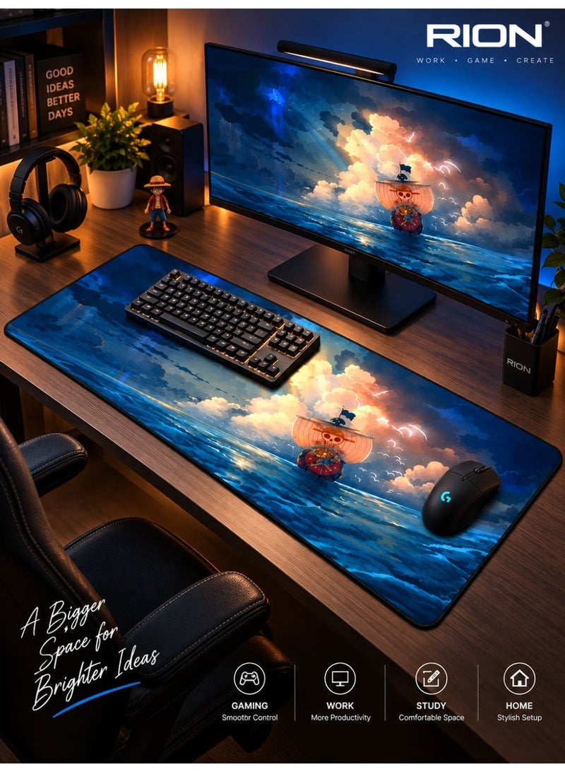 RION Anime Landscape Extended Mouse Pad – Keyboard Desk Mat, Thickened Design, Smooth Surface & Non-Slip Base - Image 4