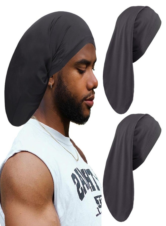 Leeven 2 Pieces Dreadlock Cap Wide Elastic Black Loc Cap Long Braid Cover for Full Hair, Stocking Sleep - Black - Image 1