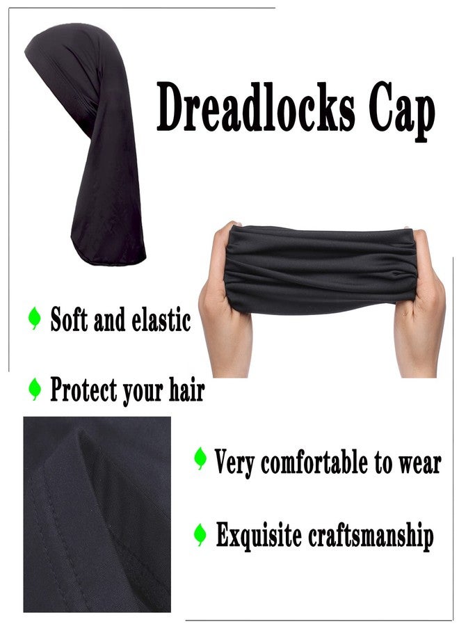 Leeven 2 Pieces Dreadlock Cap Wide Elastic Black Loc Cap Long Braid Cover for Full Hair, Stocking Sleep - Black - Image 3