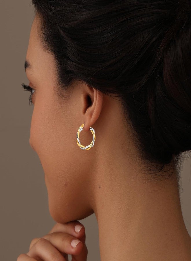 ليكالا أقراط حلقية من الفضة الإسترليني عيار 925 من LeCalla للنساء والمراهقات | أقراط حلقية دائرية ملتوية بلونين مع مشبك علوي 20 مم - Image 2