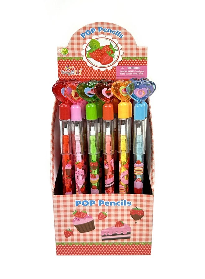 TINYMILLS 24 Pcs Assorted Strawberry Stackable Pencil Assortment with Eraser for Party Favors Goodie Bag Stuffers VBS Classroom Rewards Carnival Prize Strawberry Farm Party - Image 2