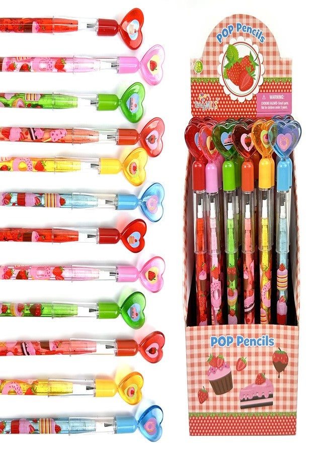 TINYMILLS 24 Pcs Assorted Strawberry Stackable Pencil Assortment with Eraser for Party Favors Goodie Bag Stuffers VBS Classroom Rewards Carnival Prize Strawberry Farm Party - Image 1