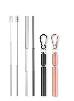2 Pack Reusable Telescopic Straw, Stainless Steel Collapsible Drinking Straw, Portable Metal Straw Kit with Cleaning Brush & Carabiner