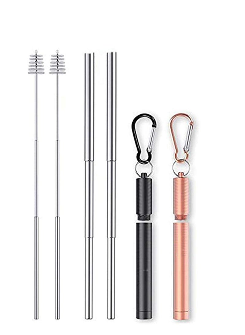 Generic - 2 Pack Reusable Telescopic Straw, Stainless Steel Collapsible Drinking Straw, Portable Metal Straw Kit with Cleaning Brush & Carabiner - Image 1