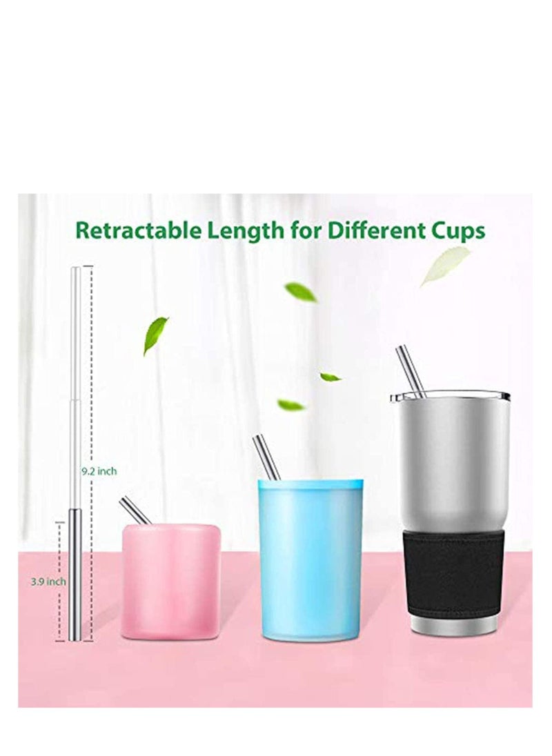 Generic - 2 Pack Reusable Telescopic Straw, Stainless Steel Collapsible Drinking Straw, Portable Metal Straw Kit with Cleaning Brush & Carabiner - Image 1