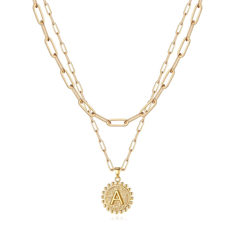 Yoosteel Gold Necklaces for Women , 14K Plated Layering Necklace Paperclip Link Choker Chain Personalized Layered Women Disc Initial Pendant A - Image 1