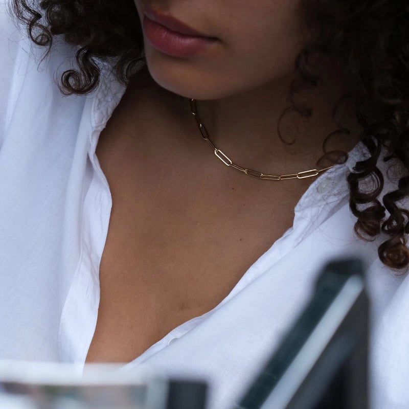 Yoosteel Gold Necklaces for Women , 14K Plated Layering Necklace Paperclip Link Choker Chain Personalized Layered Women Disc Initial Pendant A - Image 3