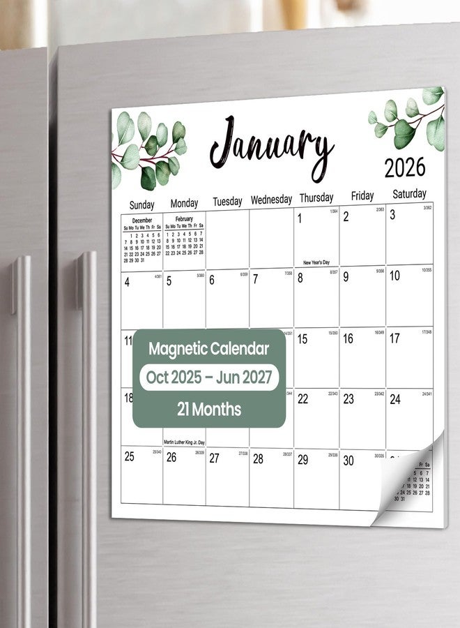 Taja Aesthetic 2025-2027 Magnetic Calendar for Refrigerator, 21-Month Fridge Calendar Magnet from October 2025 to June 2027, Greenery Design for Easy Organizing - Image 1