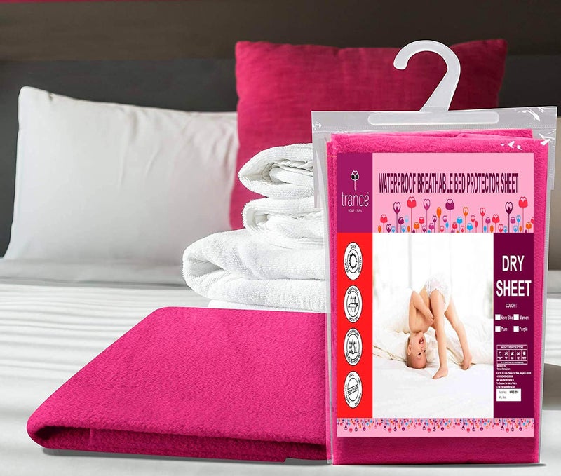 Trance Quick Dry - Soft Bed Protector Waterproof Baby Cot Sheet - (Single-90x182 cm, Berry Pink) - Image 4