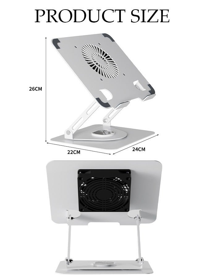 DUNISO Adjustable Laptop Stand with 360° Rotating Cooling Fan, Aluminium Alloy Multi-Angle Computer Holder for Desk, Portable Notebook Metal Mount Compatible with All Laptops 10"-17" - Image 4