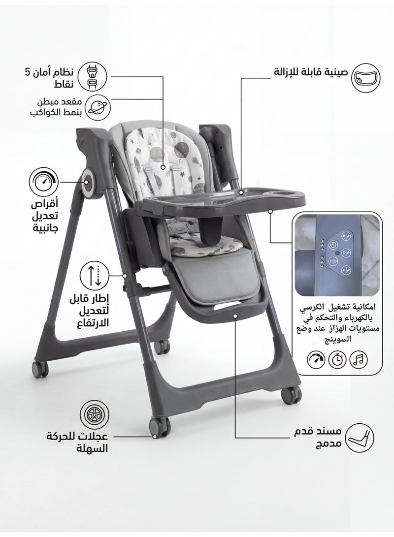 Burbay 2-in-1 Electric Baby High Chair & Smart Swing | Adjustable Height, 5-Point Safety Harness, Built-in Music & Control Panel - Image 2
