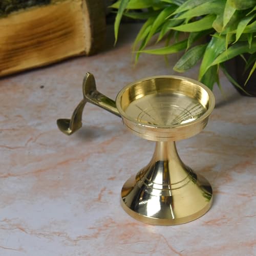 NEETU ARTS Pure Brass GOL Aarti Stand | Heavy Pooja Deepak Holder for Home Temple & Rituals | Traditional Spiritual Decor | 3 Inches, 200gm - Image 1