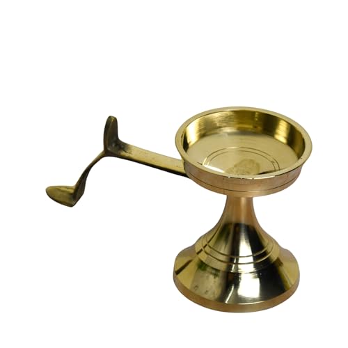 NEETU ARTS Pure Brass GOL Aarti Stand | Heavy Pooja Deepak Holder for Home Temple & Rituals | Traditional Spiritual Decor | 3 Inches, 200gm - Image 3