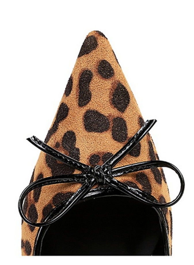 بيج تري مضخات جلد السويد النسائية أشارت إصبع القدم مغلق منتصف الكعب النمر الطباعة 6CM - Image 3