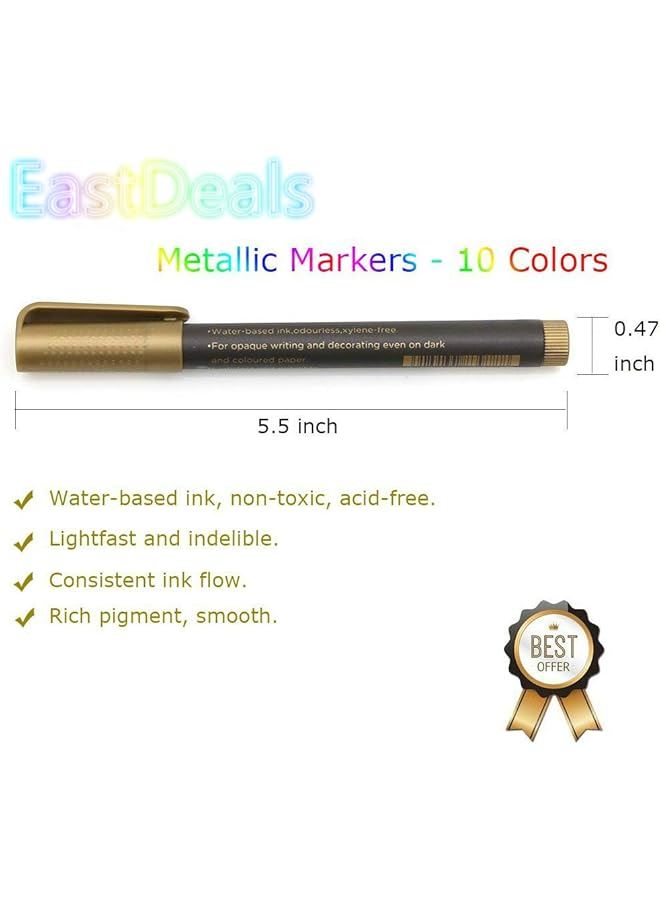 Premium Paint Marker Pens Acrylic Paint Pens Set 10 Colors Metallic Markers Pen For Rock Painting Diy Card Pebble Art Scrapbooking Fabric Metal Ceramics Wine Glass