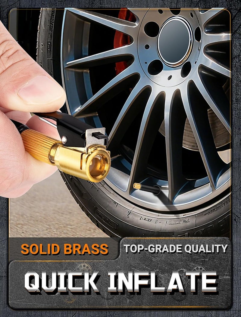 LUMITECO 2-Pack Quick Connect Tire Inflator Air Chuck, Locking Tire Inflation Hose Adapter for Air Compressors & Valve Stems, Brass Tire Nozzle with Speed Clip for Threaded Twist Connection Convert to Lock On - Image 5