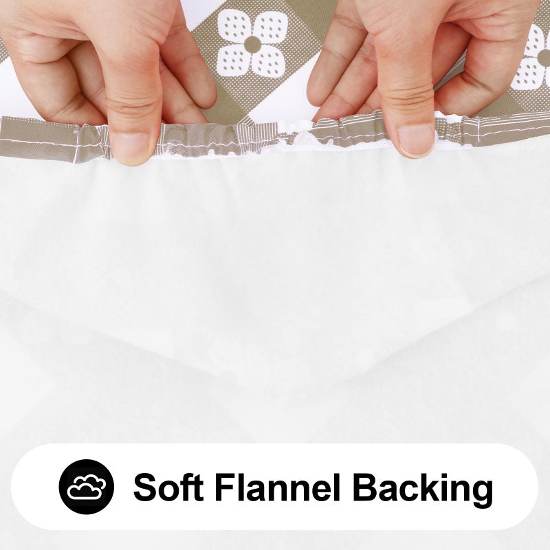 Spotjoy Rectangle Vinyl Table Cloth  Waterproof Elastic Fitted Tablecloth with Flannel Backing  Plastic Table Cover for Picnic  Camping  Outdoor (Khaki & White  30""x48"") - Image 5
