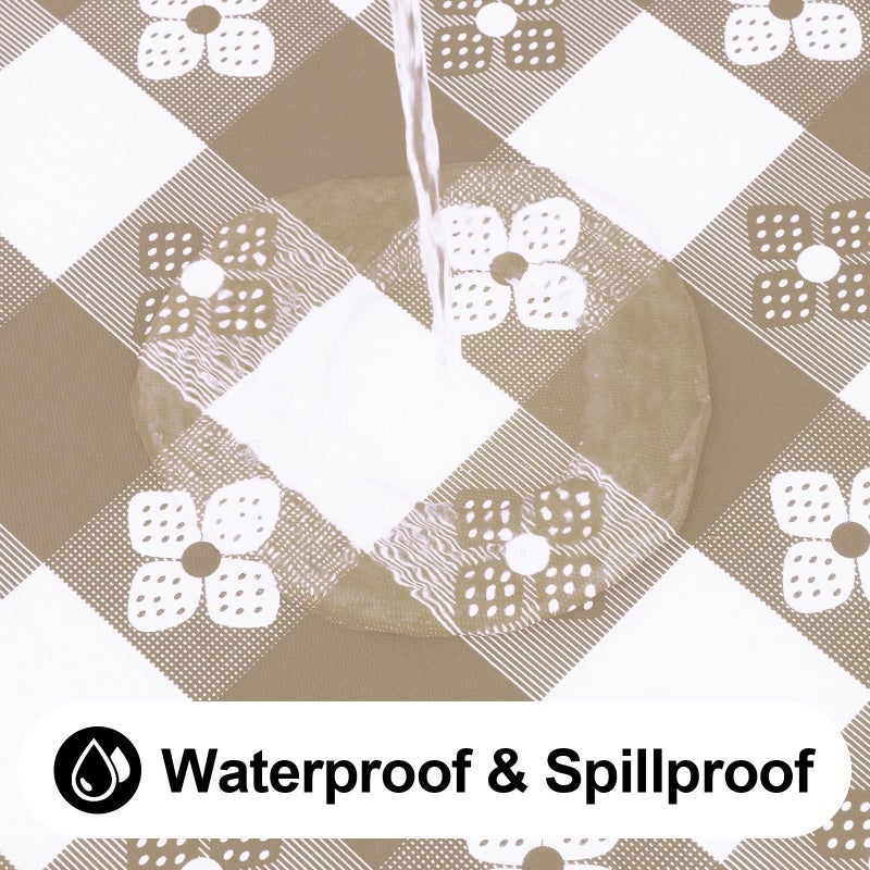 Spotjoy Rectangle Vinyl Table Cloth  Waterproof Elastic Fitted Tablecloth with Flannel Backing  Plastic Table Cover for Picnic  Camping  Outdoor (Khaki & White  30""x48"") - Image 3