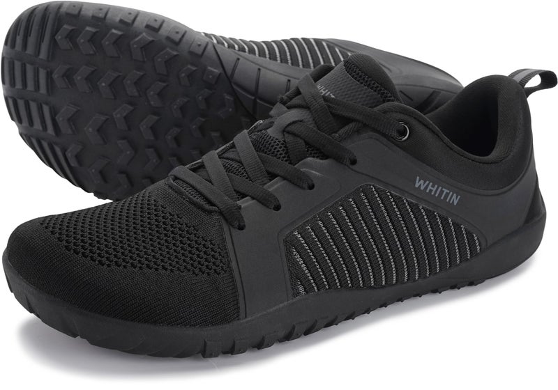 WHITIN Men's Wide Toe Box Trail Running Shoes Barefoot Minimalist Zero Drop Size 12 Cross Training Walking Fitness Lightweight Hiking All Black 45 - Image 1
