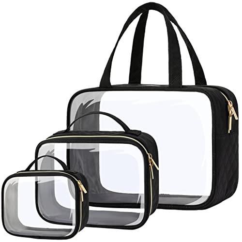 PACKISM Clear Toiletry Bags  3 Pack Makeup Bags with Handle Large Opening Waterproof Cosmetic Bags Fit Carryon Travel Essentials Black