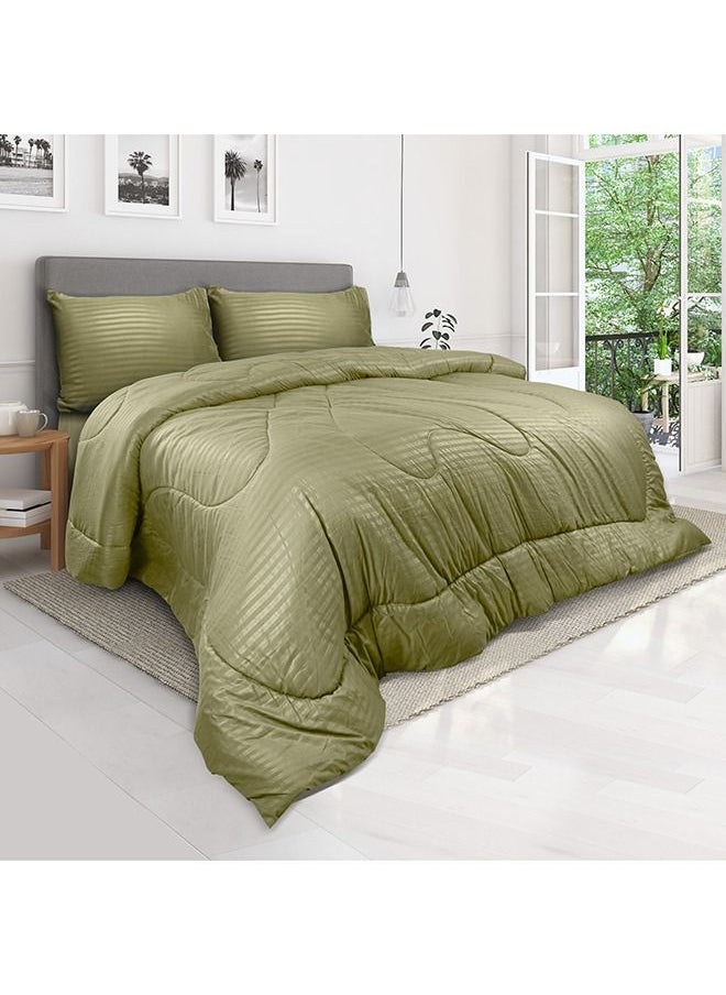 Hotel Linen Klub - Down Alternative Comforter  Set -Ultra Soft Brushed Stripe Microfiber Fabric, 200GSM Soft Fibersheet Filling, Size : King  240 x 260cm , Color: Olive - Image 1