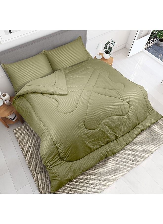 Hotel Linen Klub - Down Alternative Comforter  Set -Ultra Soft Brushed Stripe Microfiber Fabric, 200GSM Soft Fibersheet Filling, Size : King  240 x 260cm , Color: Olive - Image 1