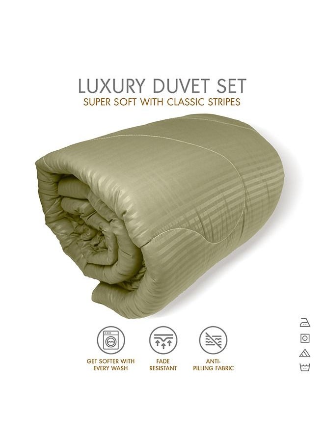 Hotel Linen Klub - Down Alternative Comforter  Set -Ultra Soft Brushed Stripe Microfiber Fabric, 200GSM Soft Fibersheet Filling, Size : King  240 x 260cm , Color: Olive - Image 1