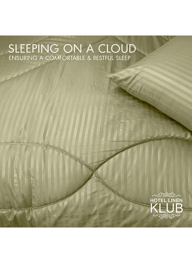 Hotel Linen Klub - Down Alternative Comforter  Set -Ultra Soft Brushed Stripe Microfiber Fabric, 200GSM Soft Fibersheet Filling, Size : King  240 x 260cm , Color: Olive - Image 1