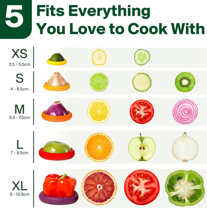 Food Huggers 5pc Reusable Silicone Food Savers | BPA Free & Dishwasher Safe | Fruit & Vegetable Produce Storage for Onion, Tomato, Lemon, Banana, Cans & More | Round, Autumn Harvest - Image 4