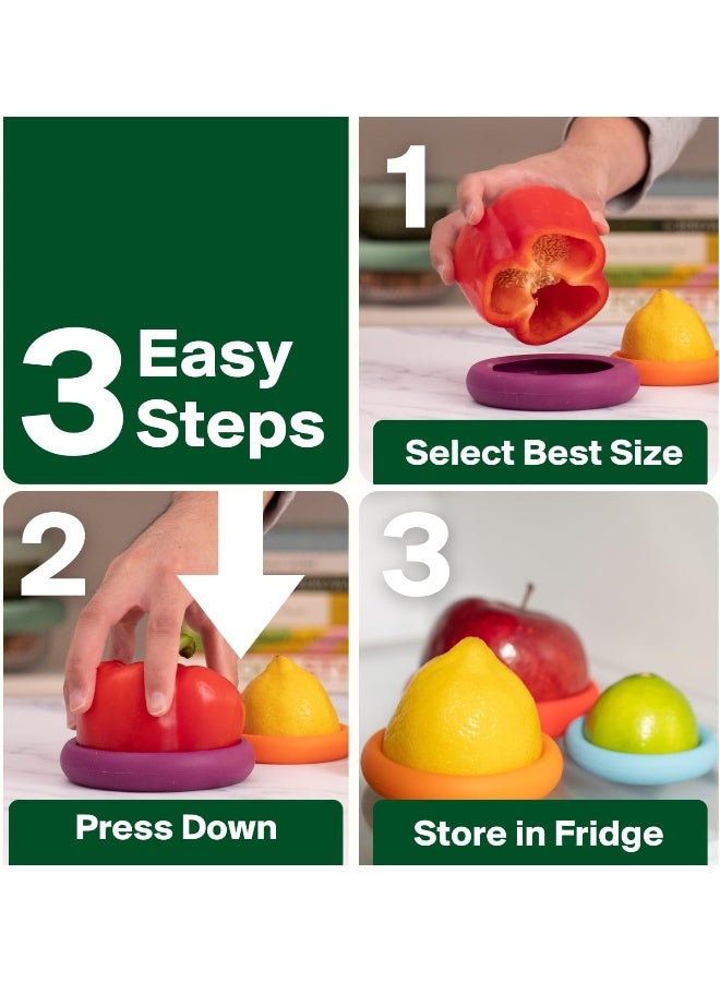 Food Huggers 5pc Reusable Silicone Food Savers | BPA Free & Dishwasher Safe | Fruit & Vegetable Produce Storage for Onion, Tomato, Lemon, Banana, Cans & More | Round, Autumn Harvest - Image 5