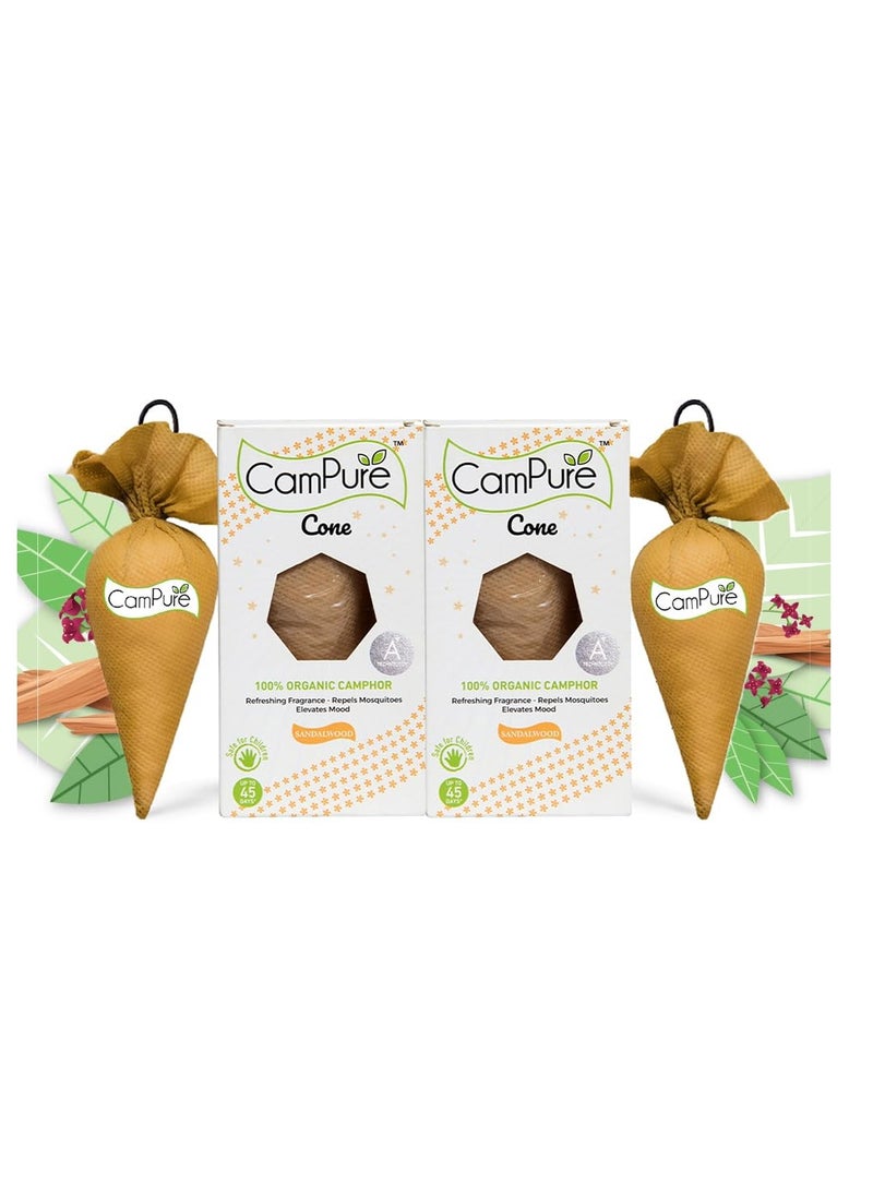 Mangalam MANGALAM Campure Camphor Cone (Sandalwood) Pack Of 2-100% Organic|Air Freshener For Car, Wardrobe, Office Cabin'S, Drawers, Travel Bag & Bathroom  - Image 1