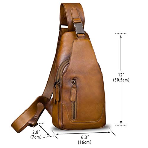 IVTG Genuine Leather Sling Bag for Men Chest Shoulder Crossbody Hiking Backpack Vintage Handmade Daypack (Brown) - Image 5