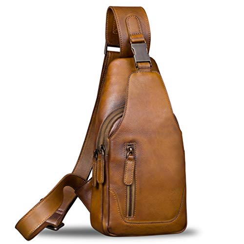 IVTG Genuine Leather Sling Bag for Men Chest Shoulder Crossbody Hiking Backpack Vintage Handmade Daypack (Brown) - Image 1