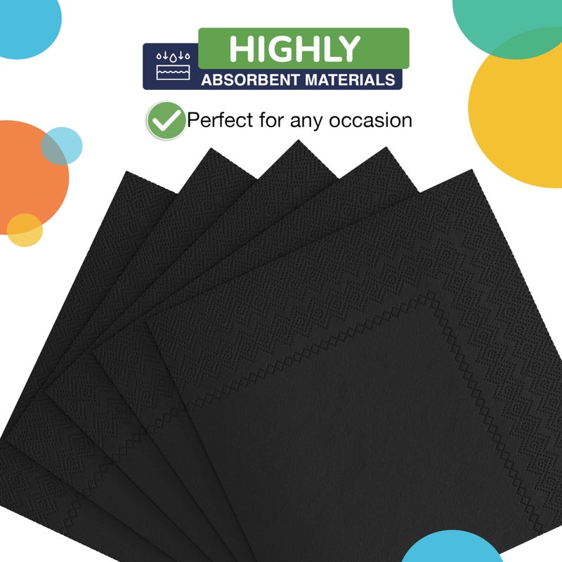 Exquisite 100 Pack Black Paper Napkins Disposable  2 Ply Party Napkins  Black Disposable Napkins  Fun Napkins Everyday - Black Napkins Great As Luncheon Napkins Or Dinner Napkins Paper Exquisite  95402.2  - Image 1