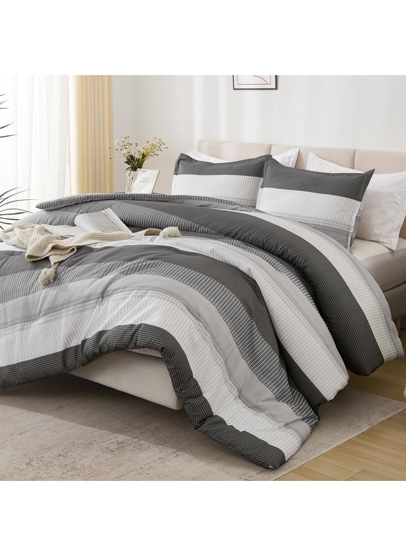 Litanika Litanika King Comforter Set Dark Grey - 3 Pieces Lightweight Fluffy Bedding Comforter Sets  All Season Down Alternative Comforter (1 Comforter  2 Pillowcases)  - Image 1