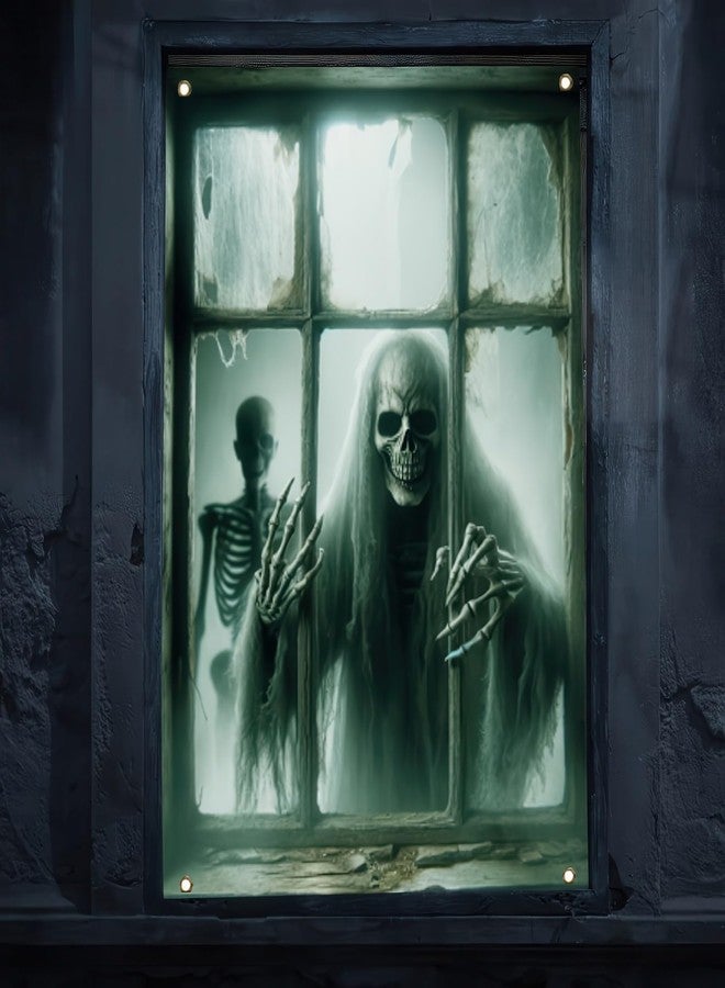 BlissYard Grim Reaper Halloween Window Cover, 31 x 47 Inch Horror Themed Curtain, Halloween Photo Backdrop Tapestry for Festival Home, Indoor/Outdoor Decor, Garden, and Party Supplies - Image 2