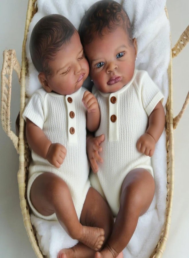 Anano Black Realistic Reborn Baby Dolls Twins Silicone Full Body 20 in African American Full Silicone Baby Boy Biracial Reborn Dolls with Accessories for Collectors - Image 2