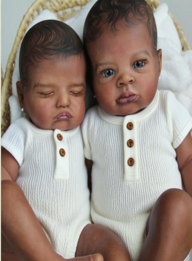 Anano Black Realistic Reborn Baby Dolls Twins Silicone Full Body 20 in African American Full Silicone Baby Boy Biracial Reborn Dolls with Accessories for Collectors - Image 1