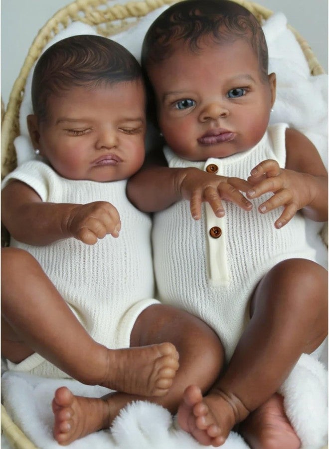Anano Black Realistic Reborn Baby Dolls Twins Silicone Full Body 20 in African American Full Silicone Baby Boy Biracial Reborn Dolls with Accessories for Collectors - Image 3