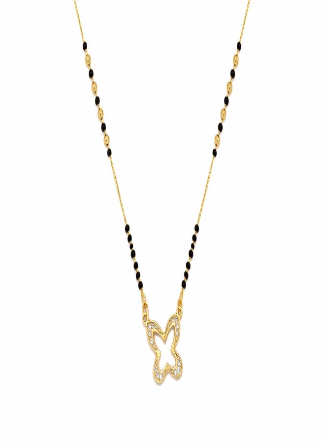 VIEN Gold Plated Butterfly Mangalsutra Necklace for Women with Black Beads & CZ Stones, Stylish Short Mangalsutra Chain Daily Wear Jewellery Gift for Wife - Image 1