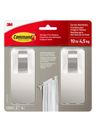 Command 10 lb Satin Nickel Curtain Rod Hooks, 2 Hooks and 4 Command Strips, Damage Free Curtain Hooks for Hanging Curtain Rods with Adhesive Strips, No Drilling Christmas Decorations - pzsku/Z15A22C2C7042027B69E3Z/45/_/1740982611/ccf46bc3-bfb0-4080-aaeb-c9d6d232278d
