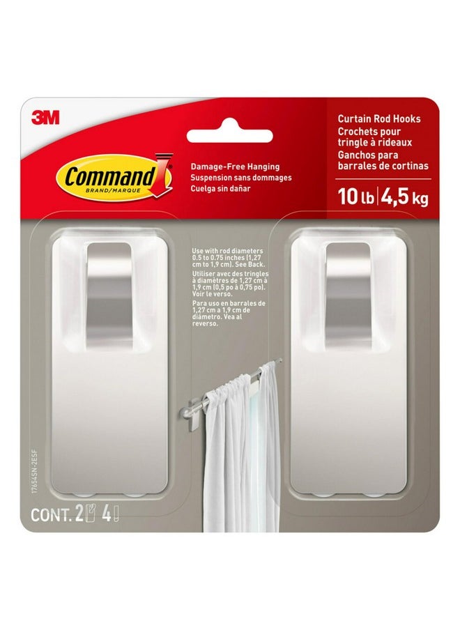 Command Command 10 lb Satin Nickel Curtain Rod Hooks, 2 Hooks and 4 Command Strips, Damage Free Curtain Hooks for Hanging Curtain Rods with Adhesive Strips, No Drilling Christmas Decorations  - Image 1