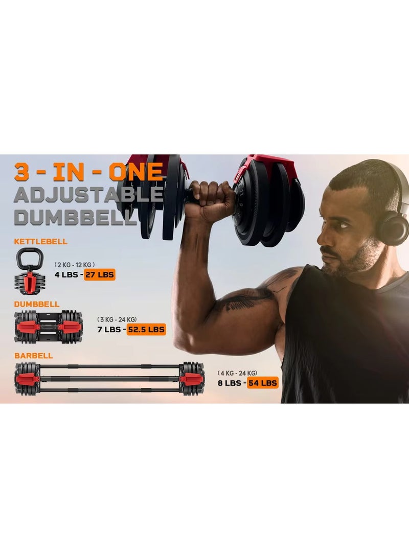 Generic 3-in-1 Adjustable Dumbbell Set 24Kg — Easily Converts into Barbell and Kettlebell  - Image 2