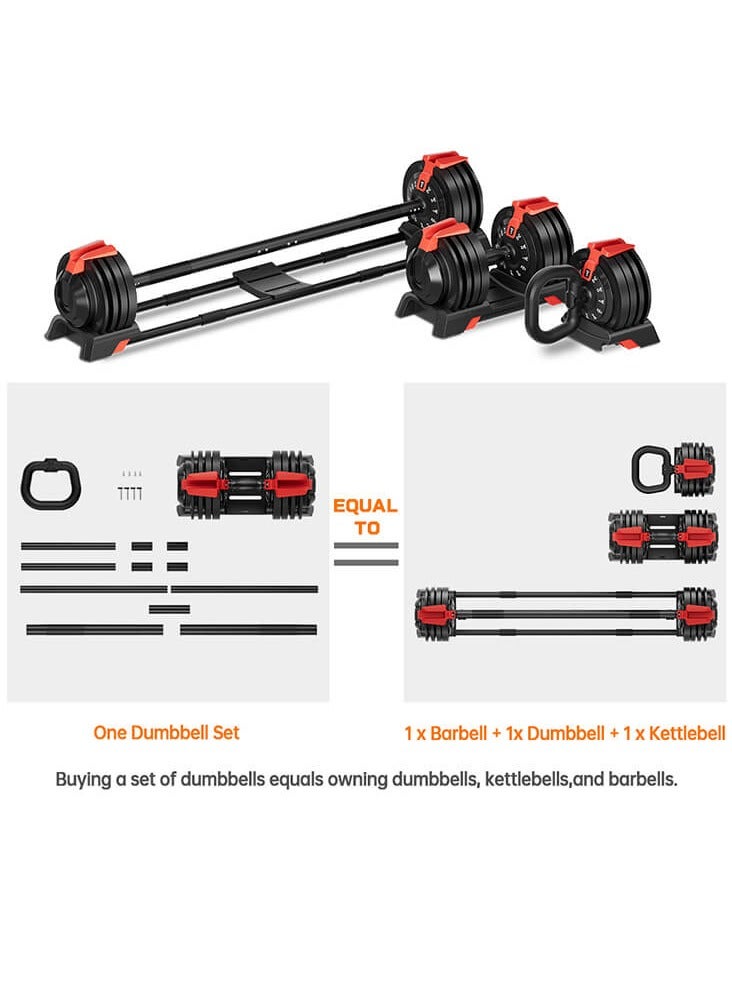 Generic 3-in-1 Adjustable Dumbbell Set 24Kg — Easily Converts into Barbell and Kettlebell  - Image 3
