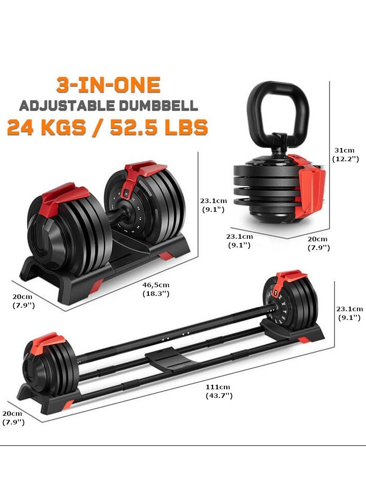 Generic 3-in-1 Adjustable Dumbbell Set 24Kg — Easily Converts into Barbell and Kettlebell  - Image 5