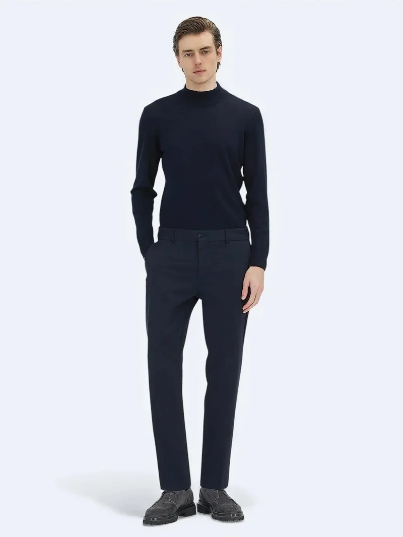 Kip Navy Blue Weaving Jogging Fit Casual Trousers