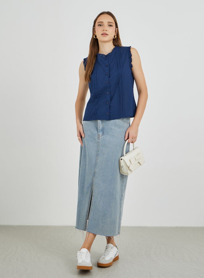 تايك تو قميص بدون أكمام بأزرار بلون سادة - Image 2