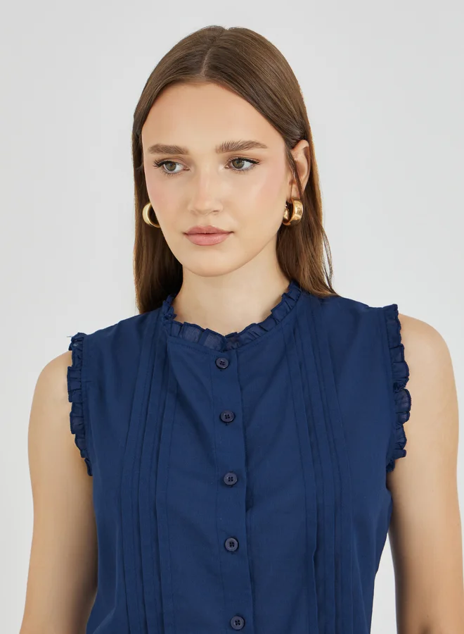 Take Two Take Two Solid Sleeveless Buttoned Shirt