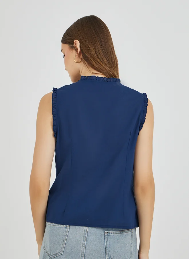 Take Two Take Two Solid Sleeveless Buttoned Shirt