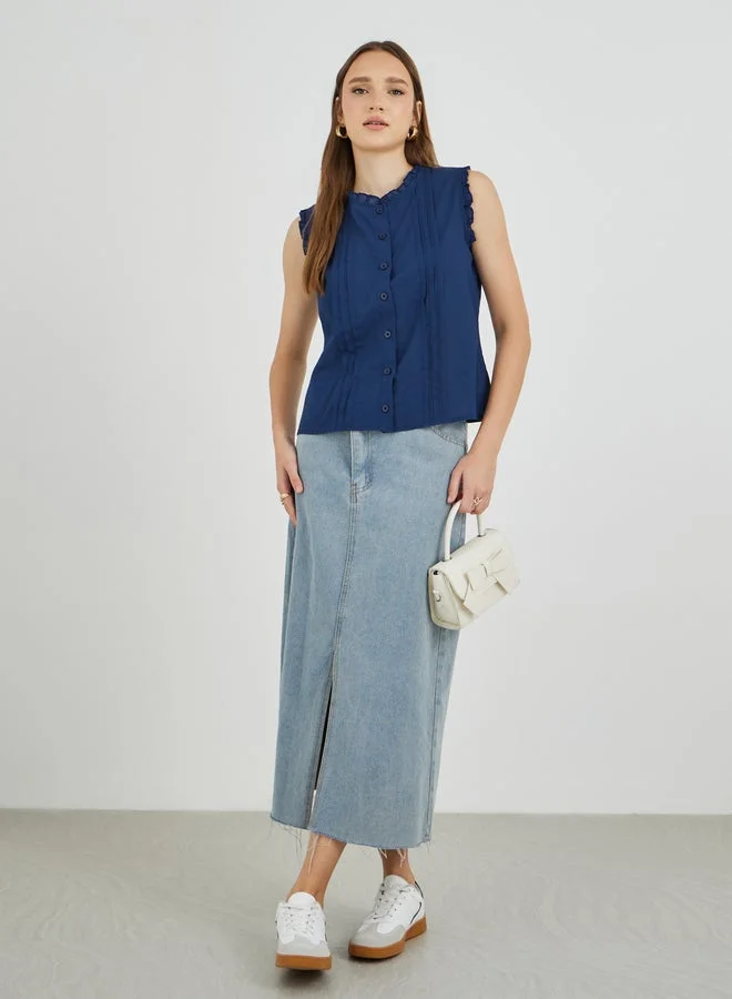 Take Two Take Two Solid Sleeveless Buttoned Shirt